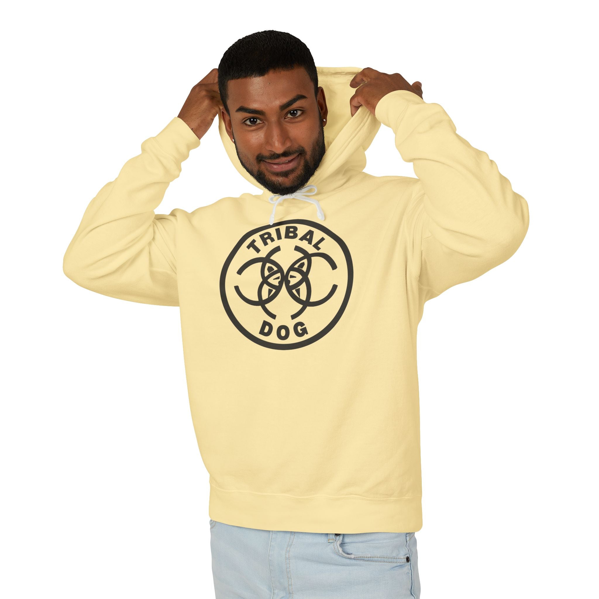 Tribal Dog White Hoodie – TDCIRC1 Edition (Black Logo), Lightweight Hooded Sweatshirt