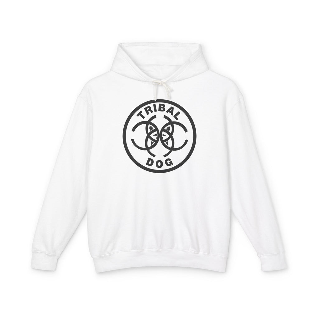 Tribal Dog White Hoodie – TDCIRC1 Edition (Black Logo), Lightweight Hooded Sweatshirt