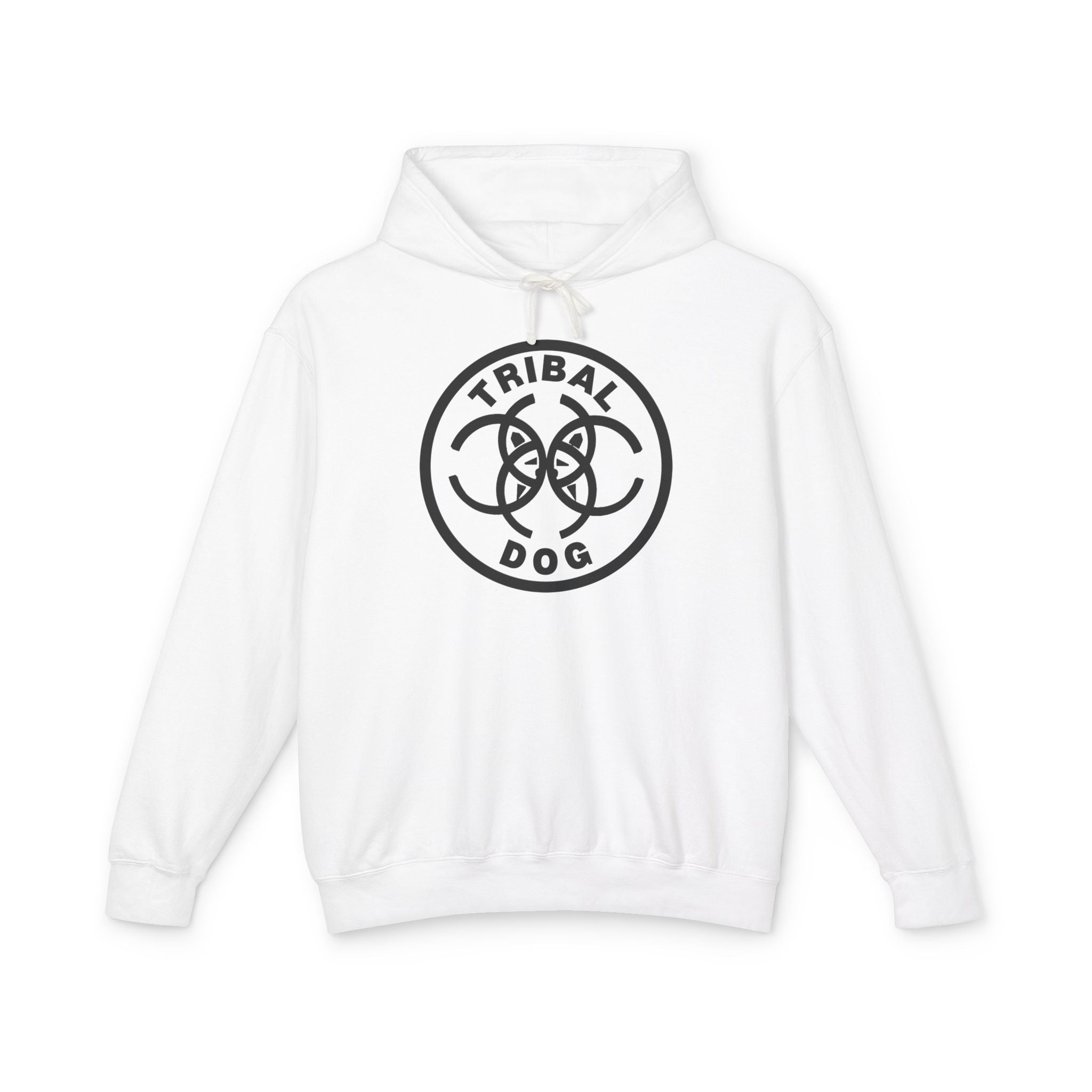Tribal Dog White Hoodie – TDCIRC1 Edition (Black Logo), Lightweight Hooded Sweatshirt