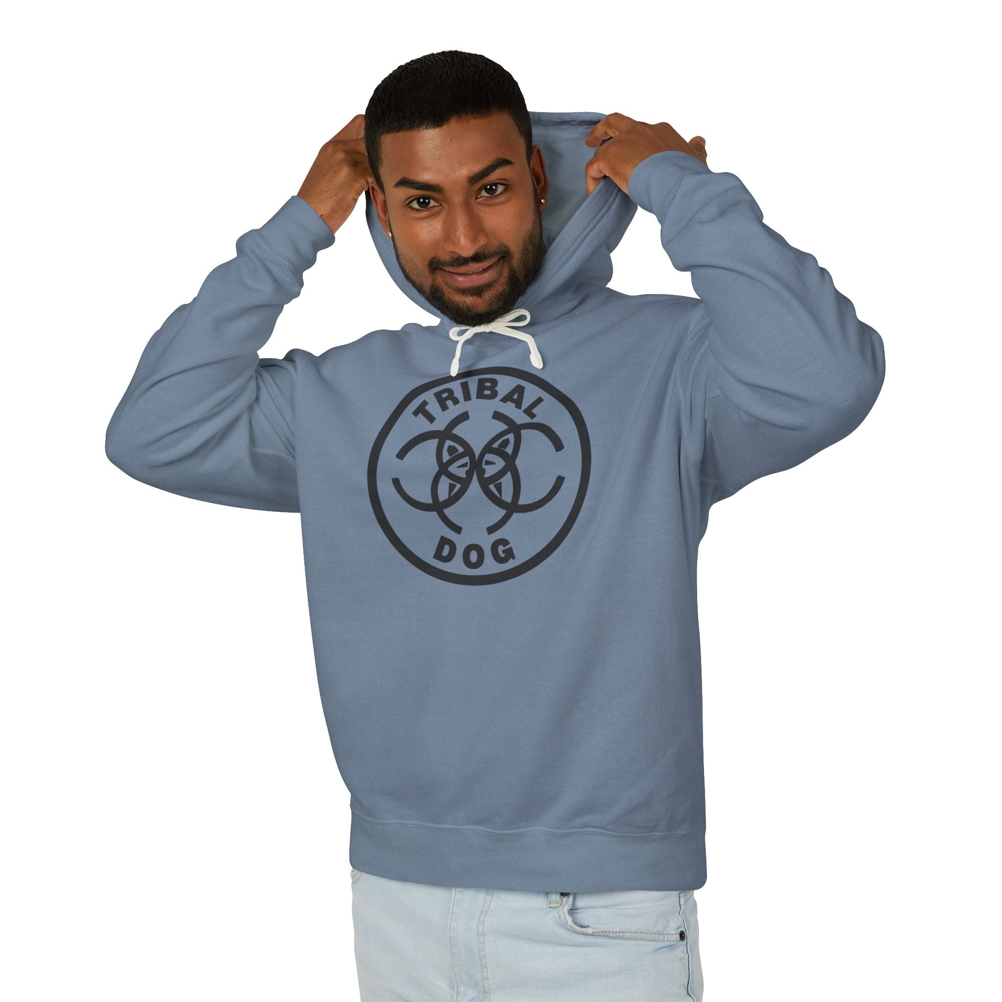 Tribal Dog White Hoodie – TDCIRC1 Edition (Black Logo), Lightweight Hooded Sweatshirt