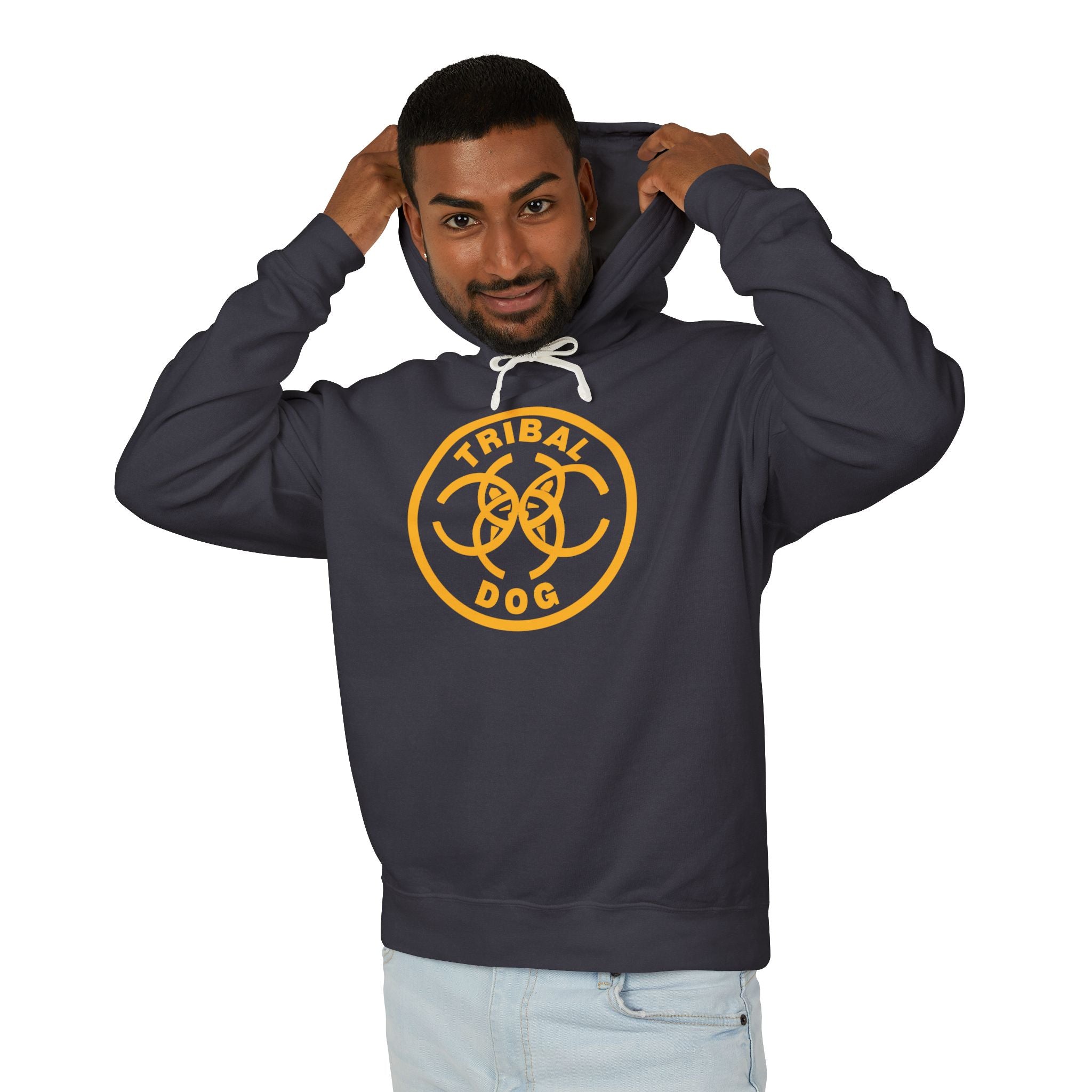 Tribal Dog White Hoodie – TDCIRC1 Edition (Black Logo), Lightweight Hooded Sweatshirt